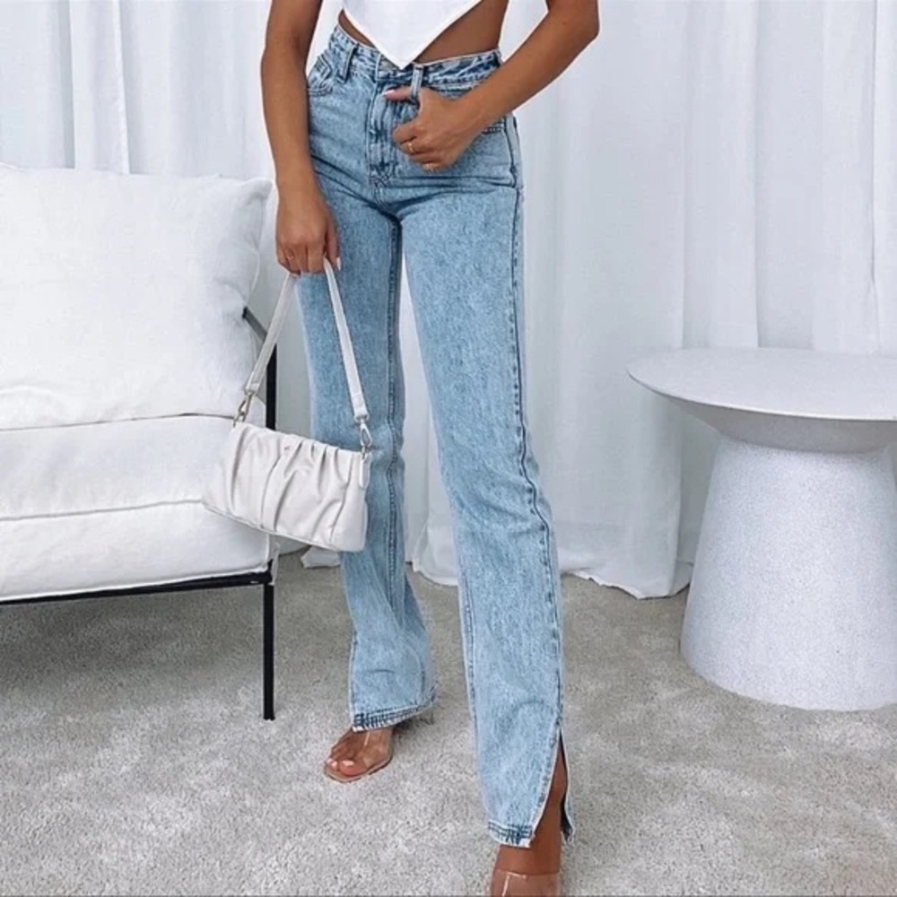 NWT white fox Be Cool straight leg denim jeans washed blue XS Closet Staple Chic